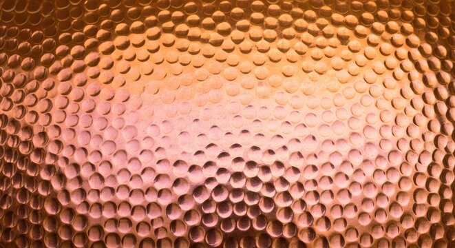 Hammered Copper Metal Texture Background with Shiny Indented Pattern and Warm Metallic Rose Gold Surface