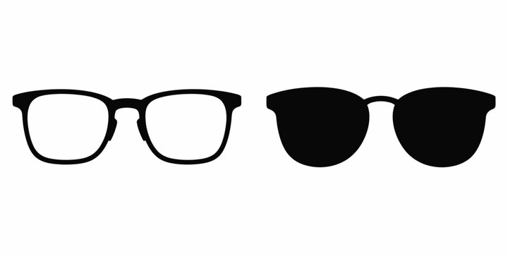 Titles
Title 1 (20 words): Eyeglasses frame outline and sunglasses black silhouette icons set classic eyewear accessory vector illustration isolated on white background