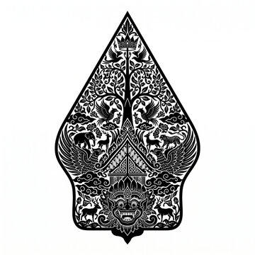 Javanese Wayang Kulit Gunungan Kayon with Kala Face Vector Illustration