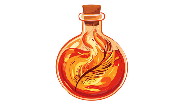 Fiery magic potion bottle vector icon with editable stroke, adjustable line weight for alchemy and wizardry designs. Colorful flame elixir in glass flask, customizable stroke weight illustration.