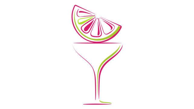Creative colorful line vector icon of a cocktail glass with a citrus lime slice garnish, isolated on a white background, perfect for bar menus, drink recipes, and summer party graphic elements.
