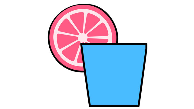 Colorful vector icon of a blue cocktail glass with a pink citrus slice garnish, featuring an editable stroke, adjustable line weight, and customizable stroke for professional bar graphic designs.
