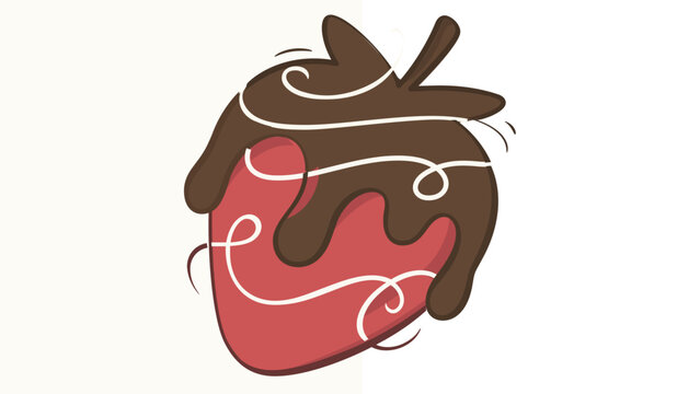 Gourmet chocolate covered strawberry garnish vector for cocktails. Minimalist berry dessert icon with adjustable outline thickness, modifiable stroke weight, and thin line art style.
