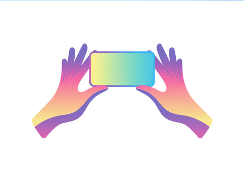 Hands holding smartphone with colorful gradient screen