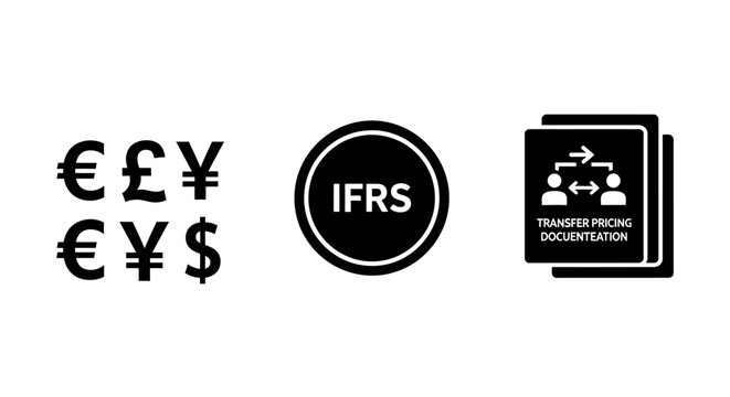 Currency Symbols, IFRS Logo, and Transfer Pricing Documentation Icons