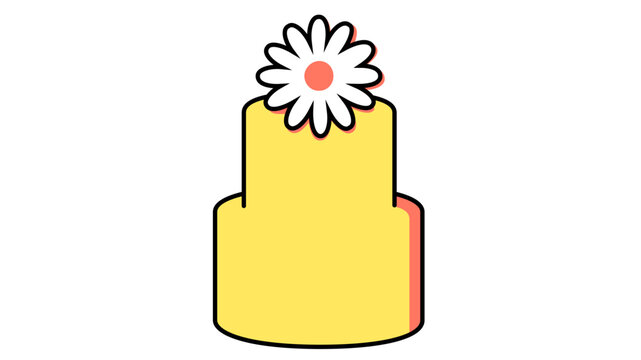 Multicolored graphic symbol of a lemon-colored layered pastry or botanical drink decoration featuring a chamomile bloom; professional vector with modifiable paths and line thickness.