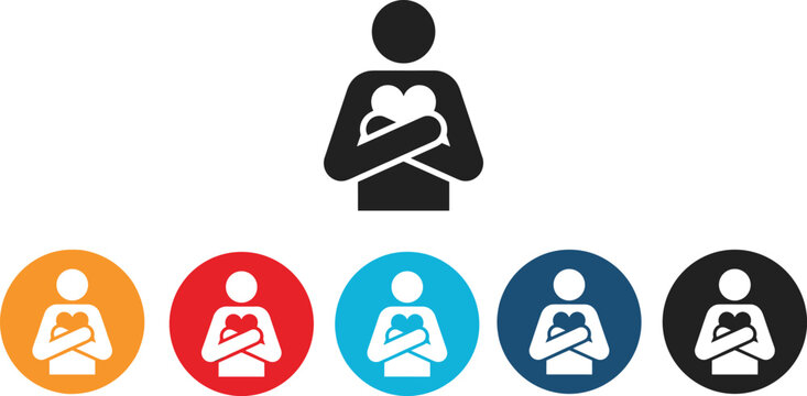 Simple Human Figure Holding Heart Icon Set - Love, Care, Health, and Empathy Concept