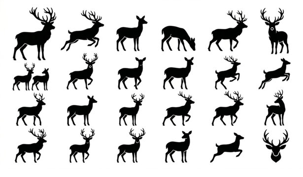Running and jumping wild deer silhouette vector collection for modern nature and sports logo design