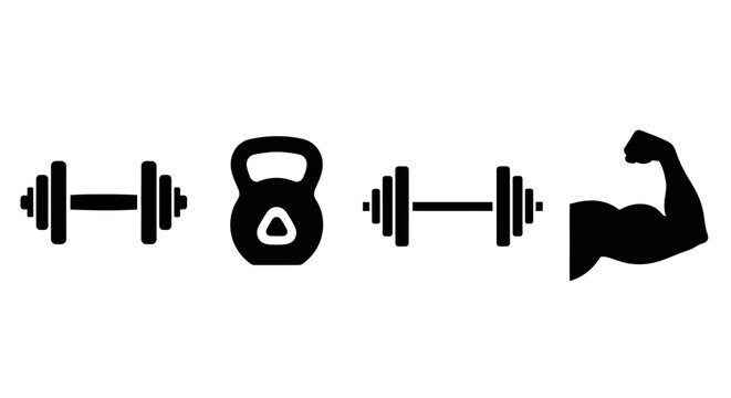 Fitness Icons: Dumbbells, Kettlebell, and Bicep Flex