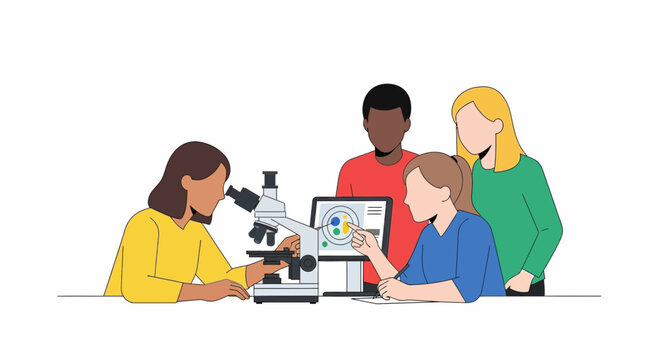 People working in science lab team.