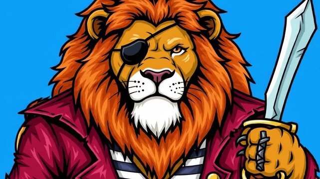 Fierce pirate lion holding a sword