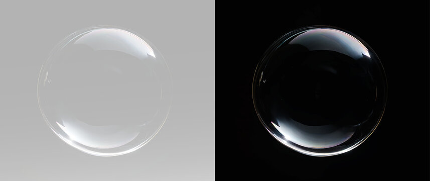clear glass bubble sphere with luminous reflections creating futuristic minimal aesthetic of floating purity and calm
