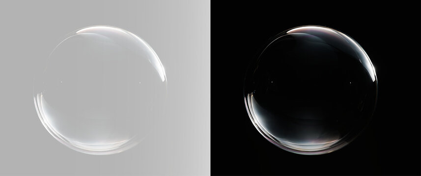 clear glass bubble sphere with luminous reflections creating futuristic minimal aesthetic of floating purity and calm