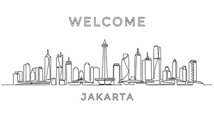 Fototapeta premium Jakarta Skyline Continuous Line Art Cityscape Illustration