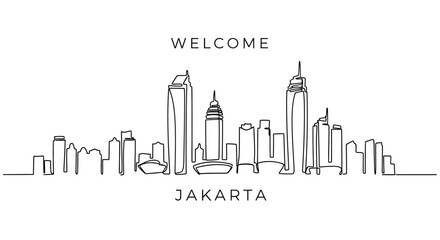 Fototapeta premium Jakarta Skyline: minimalist line art, welcome greeting
