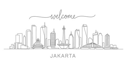 Obraz premium Jakarta Skyline Welcome Line Art - Monochrome Travel Illustration
