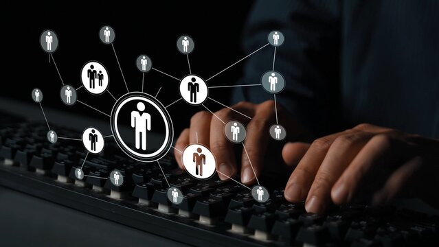 Digital connection concept showing human figures linked together, emphasizing networking and interpersonal relationships in a virtual environment Gluon.