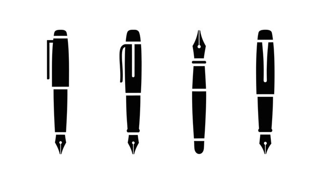 Set of four black pen silhouettes on white background