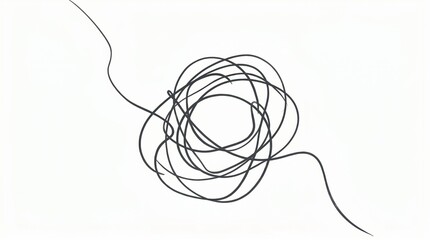 Obraz premium Abstract black tangled scribble line forming a messy circle shape isolated on a white background commercial photo