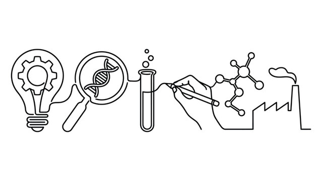 continuous line art Innovation and science concept with icons.