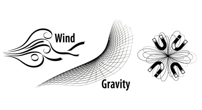 Wind, Gravity, and Magnetic Fields: Scientific Concepts Illustration