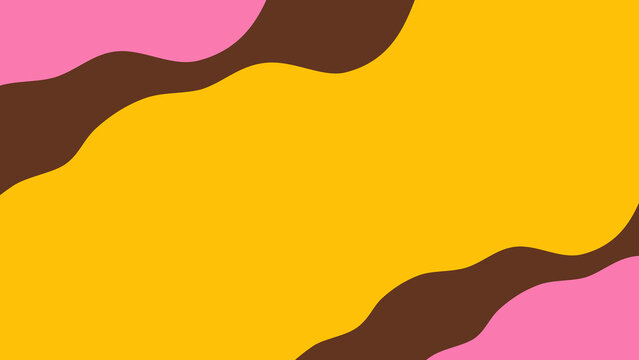 Abstract sweet neapolitan ice cream color background. Funky pop art pink, brown, and yellow diagonal fluid wave banner template with copy space. Minimalist wavy background.