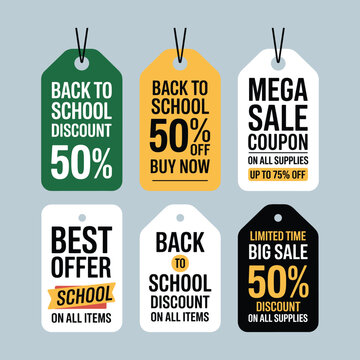 Back to school sale discount tags.