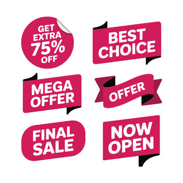 Set of pink sale and offer badges.