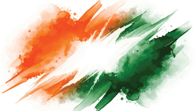 Watercolor flag of india saffron white and green brushstrokes national symbol isolated on transparent background