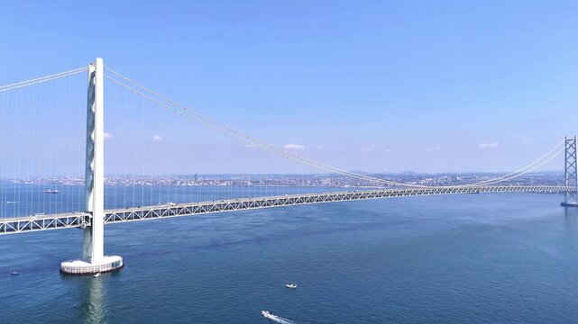 Akashi Kaikyo Bridge | Full Span View - 4K Aerial Video
