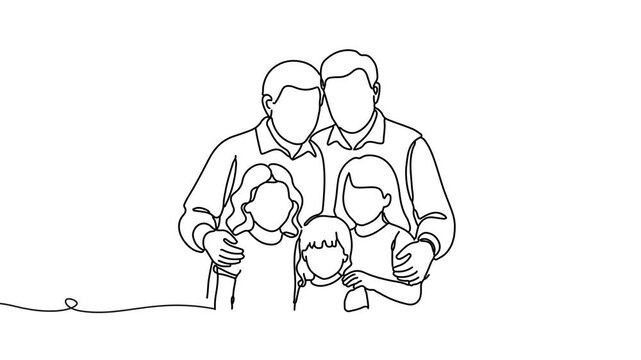 Animation of line drawing of Grandfather with grandchildren, symbolizing inheritance, love, and intergenerational relationships..