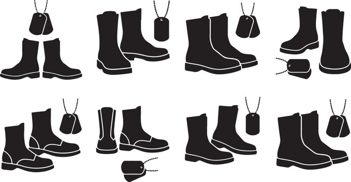 War Veteran Memorial Boots Silhouette Elements