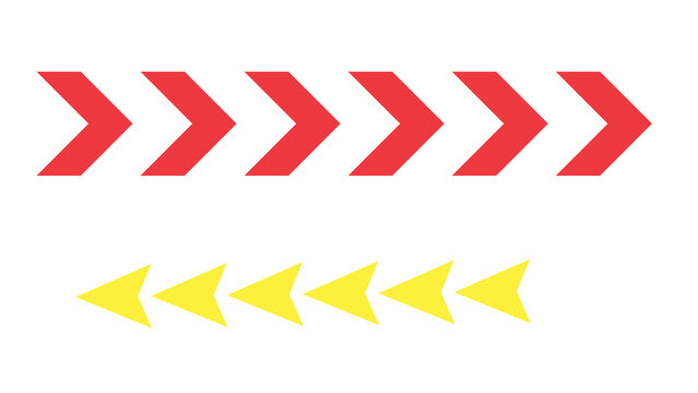 Red and yellow arrows indicating direction and progress on a transparent background, A series of red arrows pointing right and yellow arrows pointing left create a dynamic visual contrast