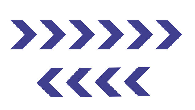 Two rows of chevron arrows pointing in opposite directions on a transparent background, A graphic design featuring two parallel lines of dark blue chevron arrows, 
