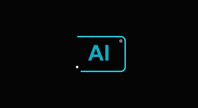 A futuristic AI logo glows brightly on a sleek interface