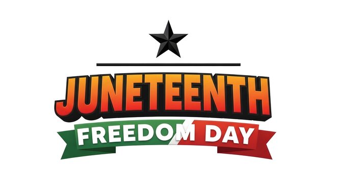 Juneteenth freedom day logo with black star and red, white, and green ribbon