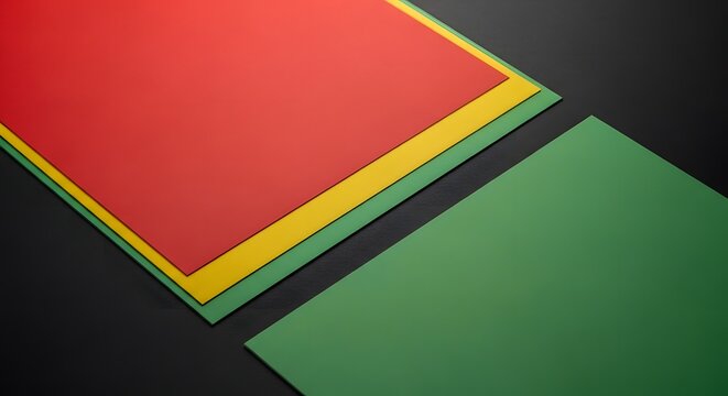 Abstract background with overlapping red, yellow, and green paper sheets
