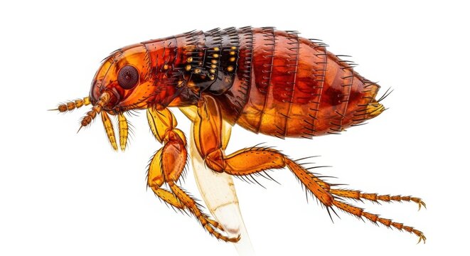 Extreme Macro Photography of a Common Flea Isolated on White Background - Detailed Insect Anatomy for Science and Education