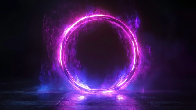 3d neon glowing magic circle isolated on black background