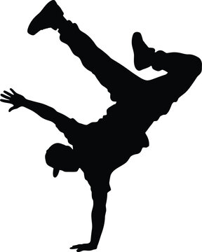 Dynamic breakdancer silhouette performing an acrobatic freeze pose in a captivating and expressive dance illustration