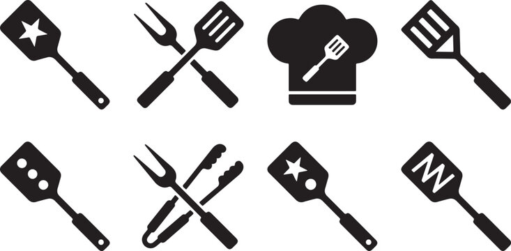 BBQ Spatula Fork and Tongs Vector Set