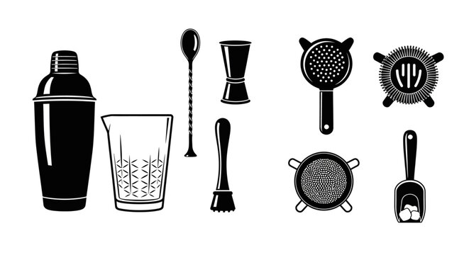Cocktail Bar Tools Set - Shaker, Jigger, Muddler, Strainer, Spoon