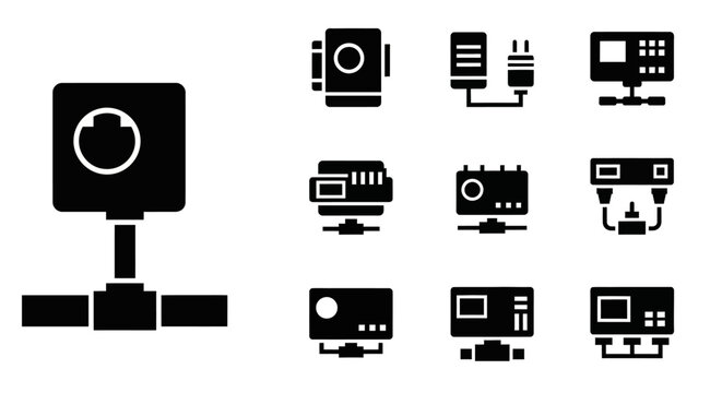 Computer Network Hardware Icons: Router, Switch, Server, Network Card, Hub
