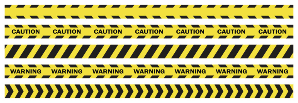 Warning Hazard Tape Collection with Yellow Black Safety Stripes and Danger Zone Symbols Vector