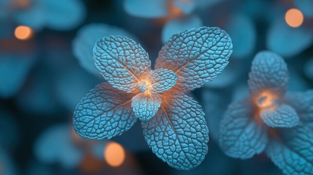 Close-up of glowing blue mint leaves