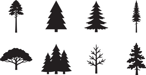 Fototapeta premium Pine tree silhouette vector forest set