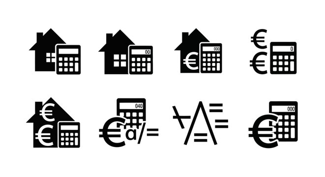 House and Calculator Icons with Euro Symbol, Financial Calculation Concept