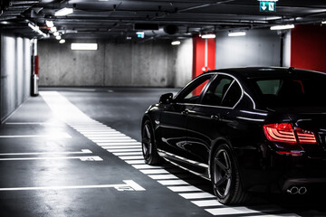 Fototapeta premium Luxury car parking in empty underground garage