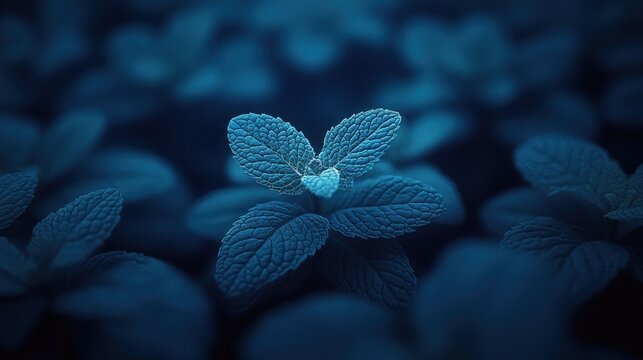 Close-up of vibrant, teal mint leaves