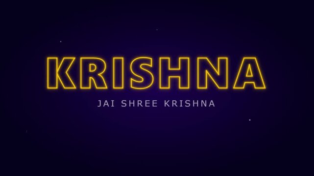 A vibrant illustration of Krishna with the text Jai Shree Krishna on a dark background